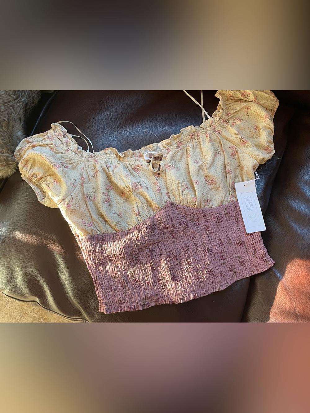 Floral Cream & Mauve Smocked Women's Top